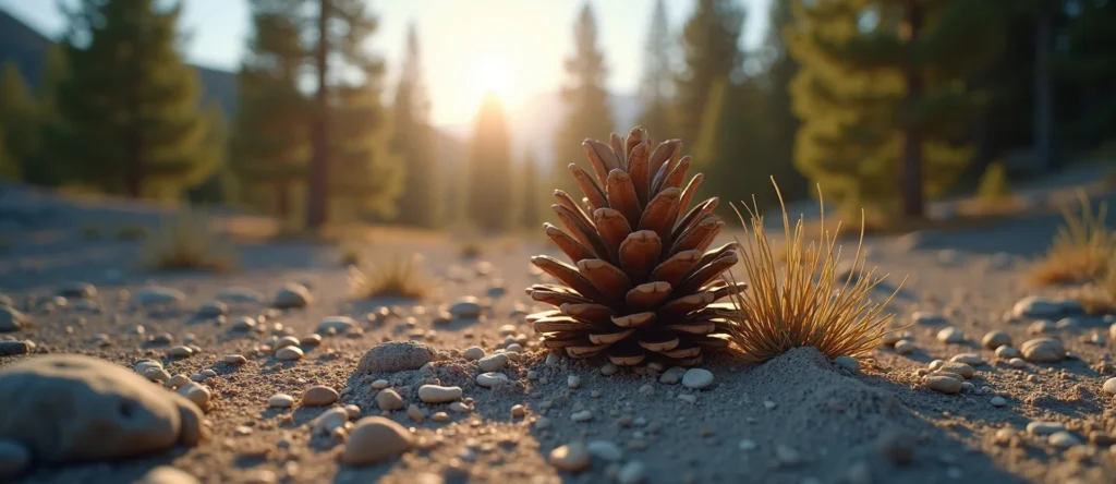 Symbolizing Seed/New Beginning: A local Ponderosa Pine opening pine cone. - AI Generated