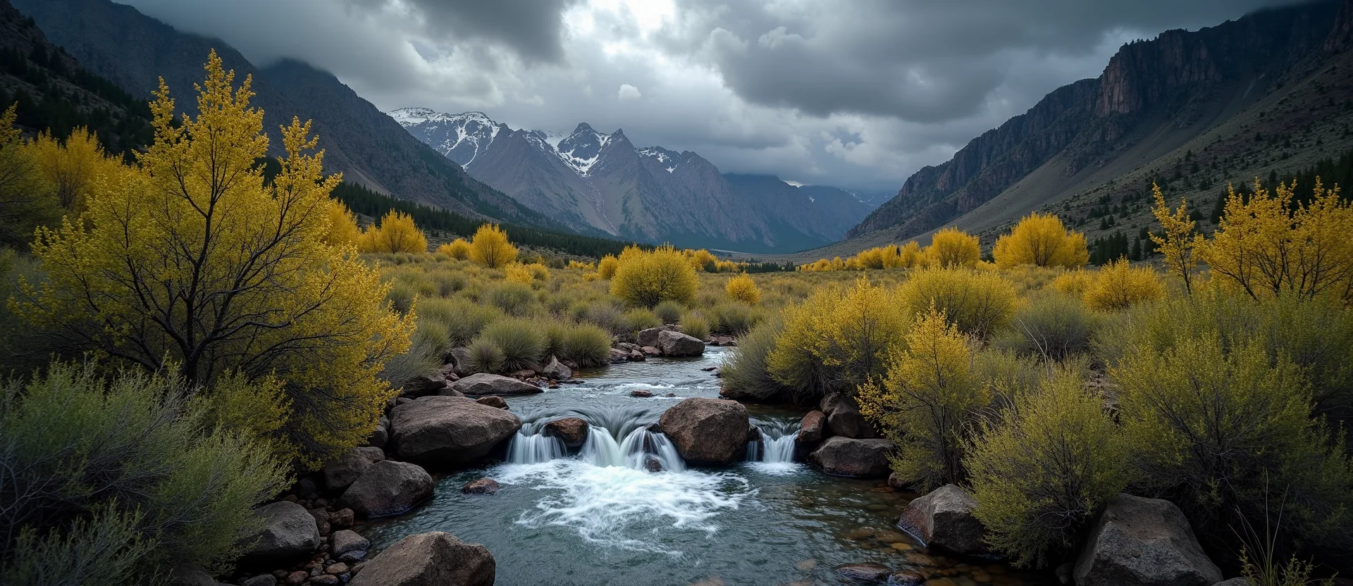 Symbolizing Flow/Cleansing: A local Bitterbrush hidden small waterfall. - AI Generated