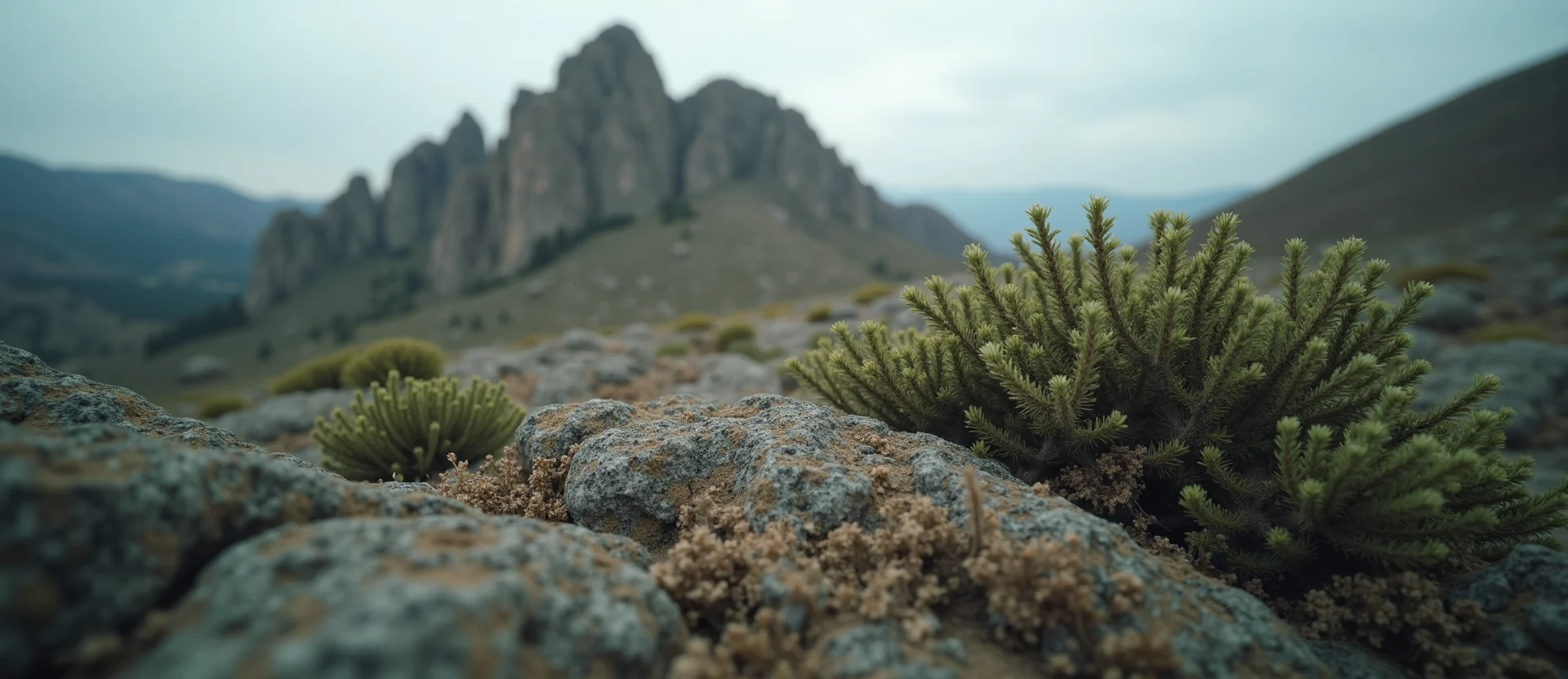 Symbolizing Stability/Peak: A local Rabbitbrush jagged granite peak. - AI Generated