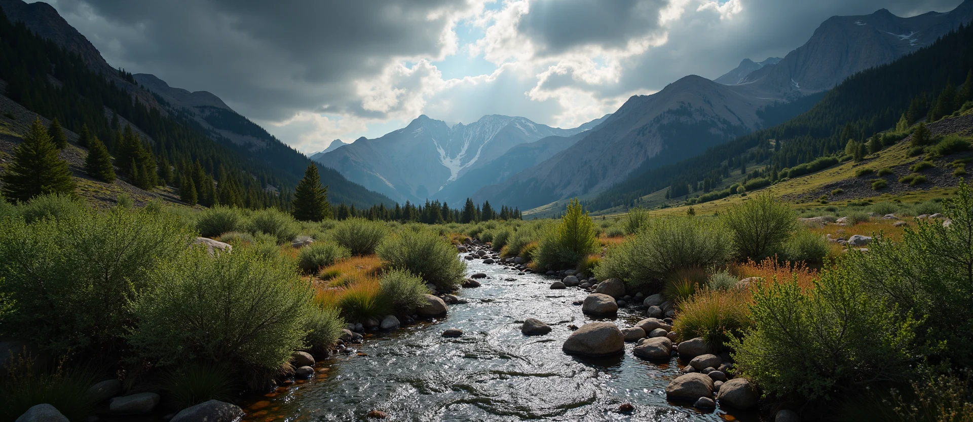 Symbolizing Flow/Cleansing: A local Bitterbrush babbling mountain creek. - AI Generated