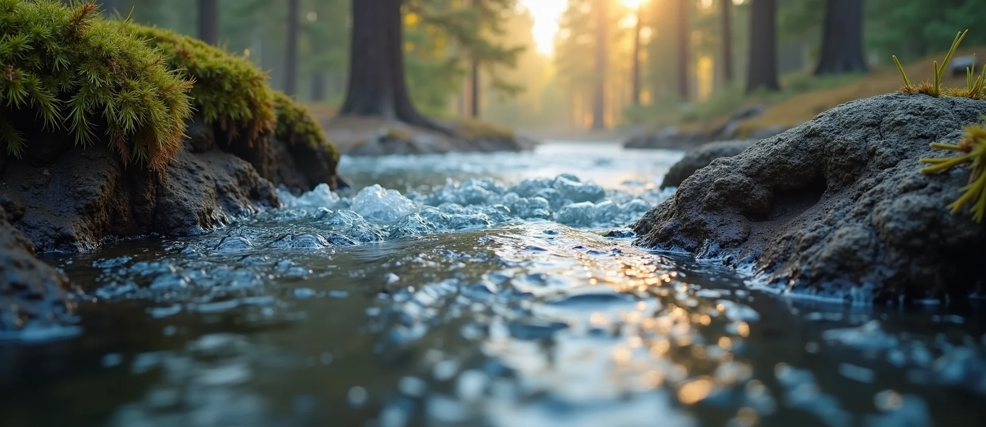 Symbolizing Flow/Cleansing: A local Ponderosa Pine clear cold snowmelt stream. - AI Generated