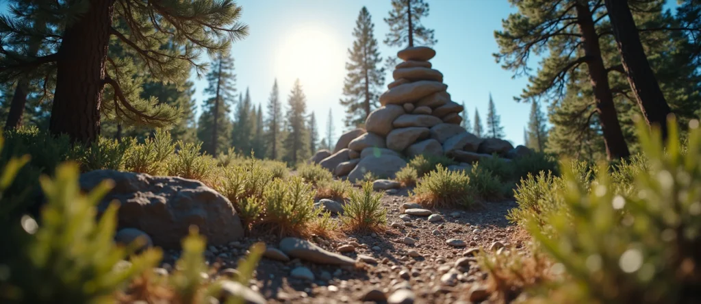 Symbolizing Stability/Peak: A local Ponderosa Pine ancient rock cairn. - AI Generated
