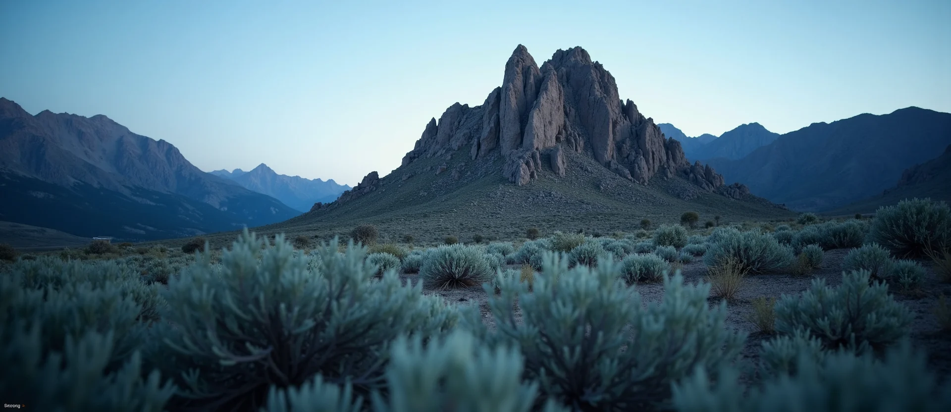 Symbolizing Stability/Peak: A local Sagebrush (Artemisia tridentata) jagged granite peak. - AI Generated