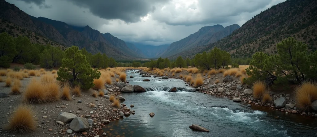 Symbolizing Flow/Cleansing: A local Mountain Mahogany hidden small waterfall. - AI Generated