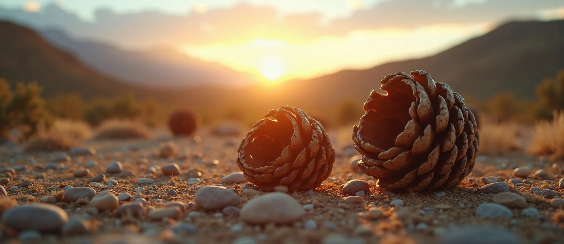 Symbolizing Seed/New Beginning: A local Desert Peach opening pine cone. - AI Generated