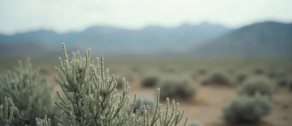Symbolizing Stability/Peak: A local Sagebrush (Artemisia tridentata) distant Sierra horizon. - AI Generated