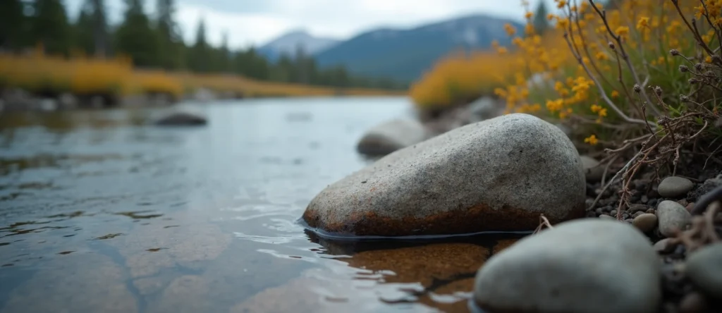 Symbolizing Flow/Cleansing: A local Rabbitbrush smooth Truckee river stones. - AI Generated