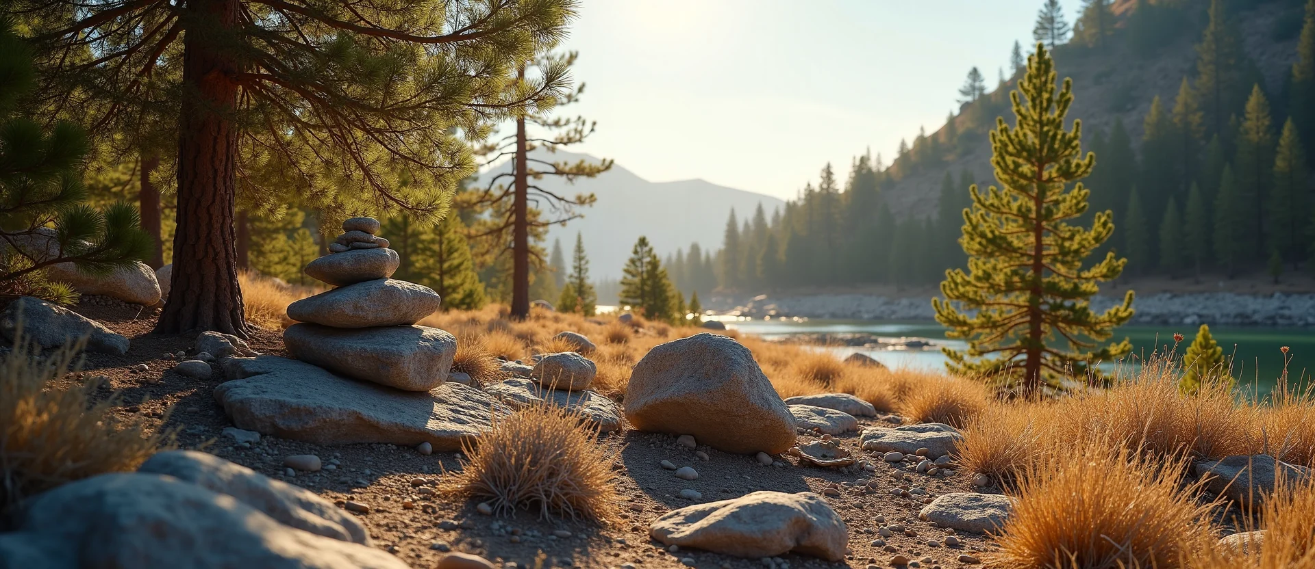 Symbolizing Stability/Peak: A local Manzanita ancient rock cairn. - AI Generated