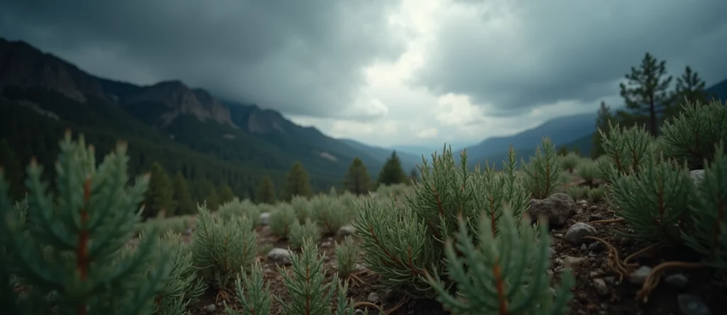 Symbolizing Flow/Cleansing: A local Rabbitbrush raindrops on desert leaves. - AI Generated