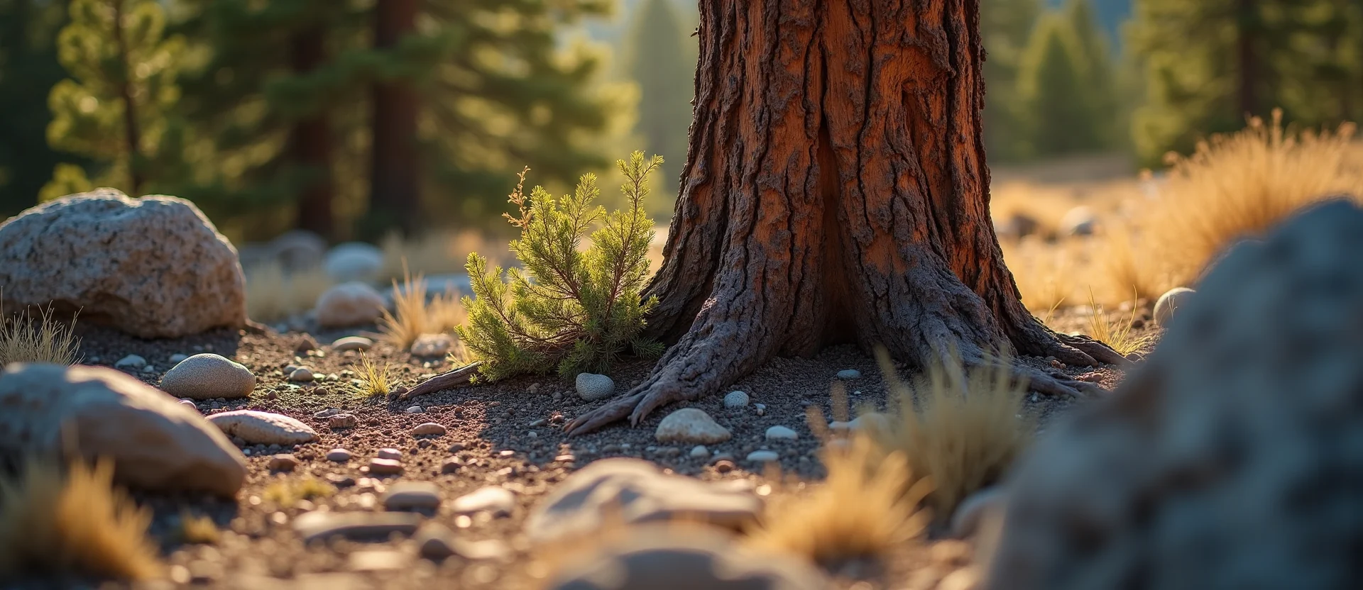 Symbolizing Growth/Resilience: A local Ponderosa Pine sturdy weathered tree trunk. - AI Generated