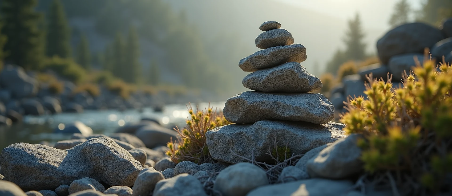 Symbolizing Stability/Peak: A local Manzanita ancient rock cairn. - AI Generated