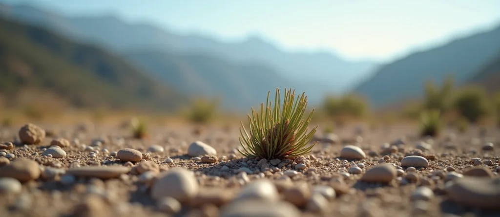 Symbolizing Seed/New Beginning: A local Desert Peach single pine seed on dry earth. - AI Generated