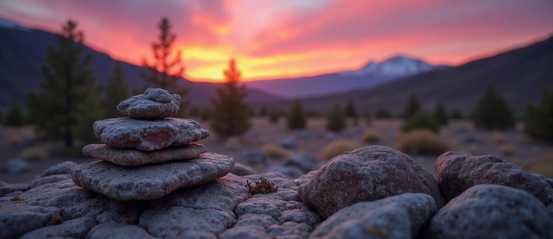 Symbolizing Stability/Peak: A local Sierra Juniper ancient rock cairn. - AI Generated