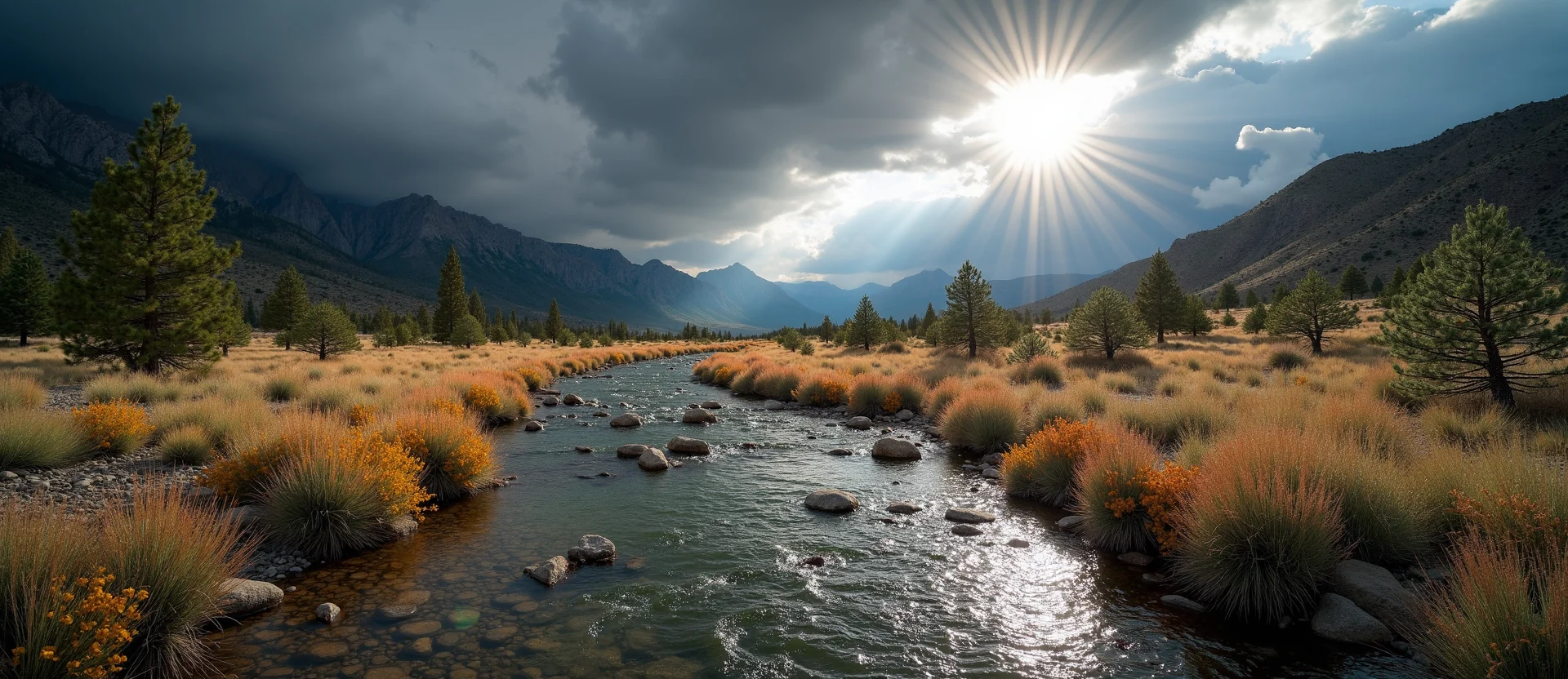 Symbolizing Flow/Cleansing: A local Indian Paintbrush clear cold snowmelt stream. - AI Generated
