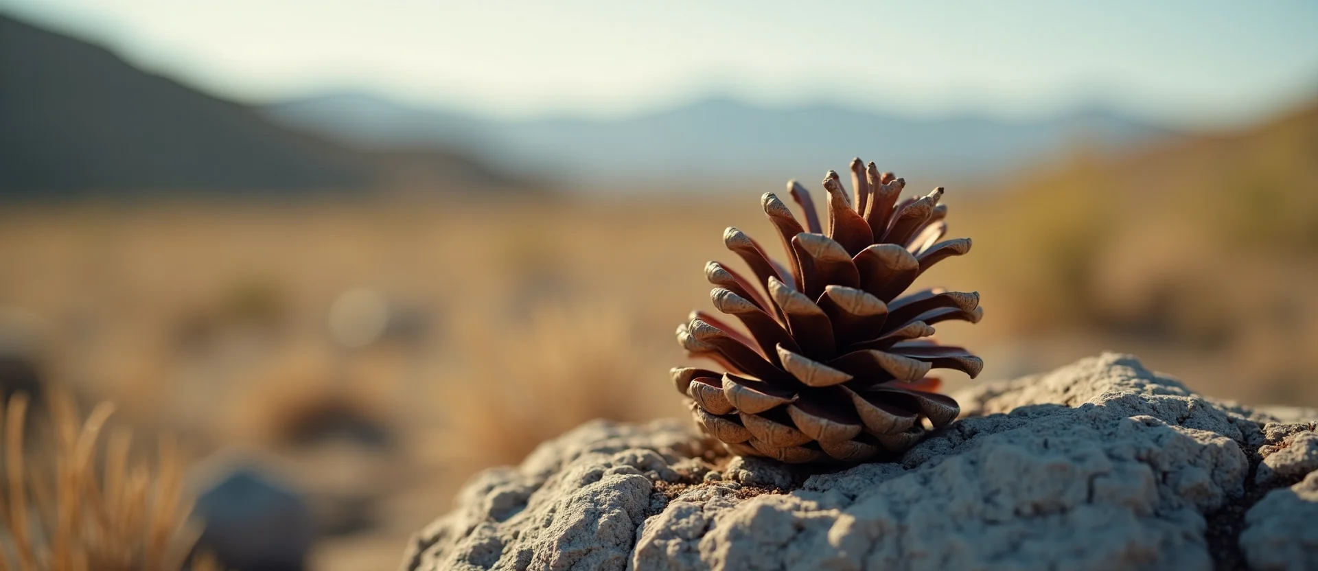 Symbolizing Seed/New Beginning: A local Desert Peach opening pine cone. - AI Generated