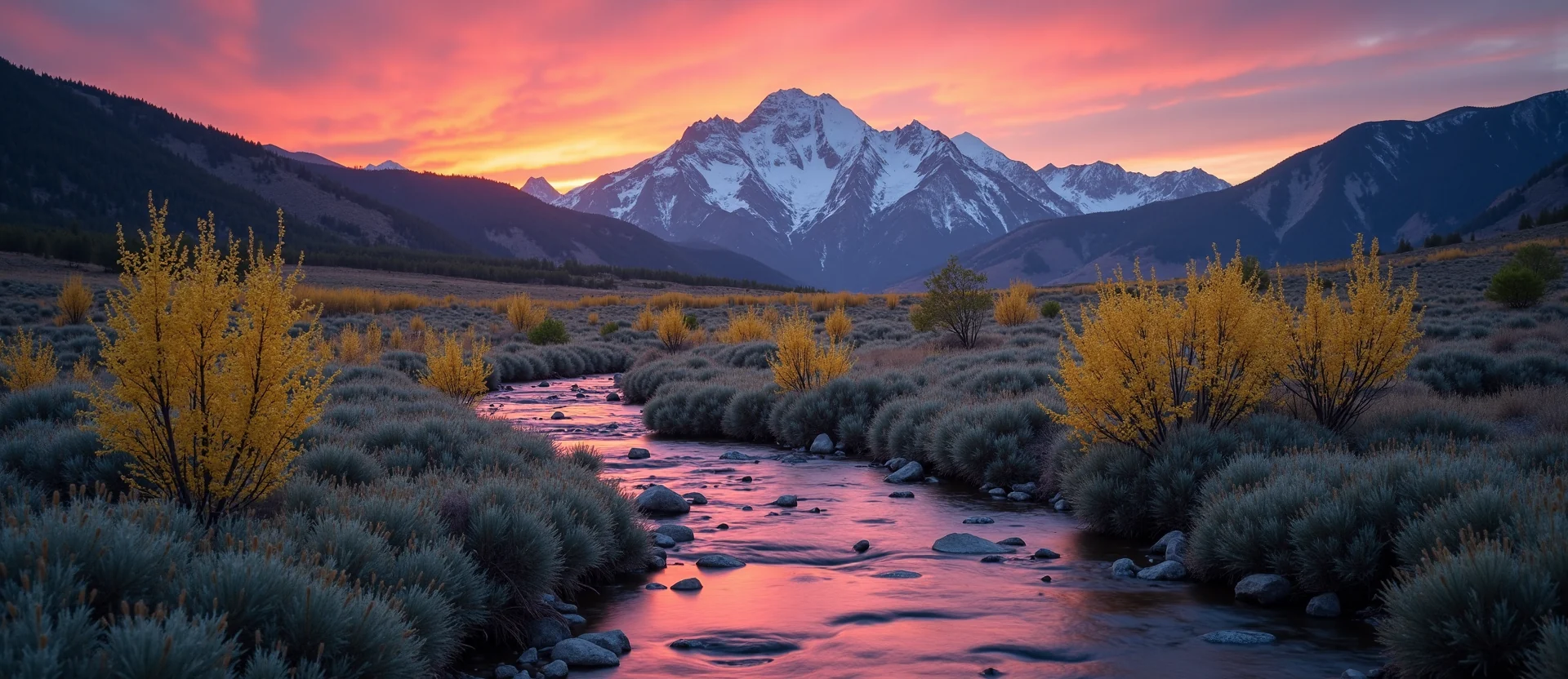 Symbolizing Flow/Cleansing: A local Rabbitbrush babbling mountain creek. - AI Generated