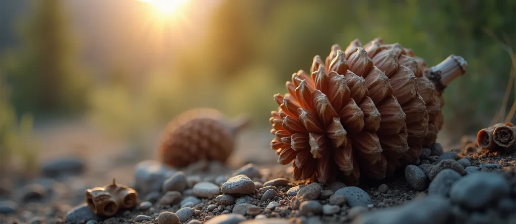 Symbolizing Seed/New Beginning: A local Desert Peach opening pine cone. - AI Generated