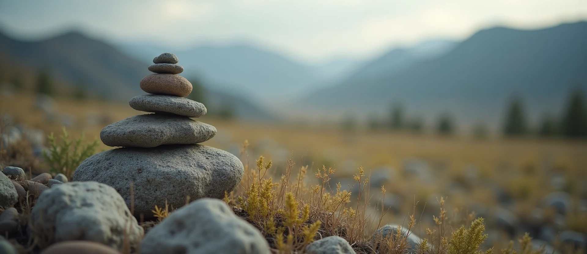 Symbolizing Stability/Peak: A local Quaking Aspen ancient rock cairn. - AI Generated
