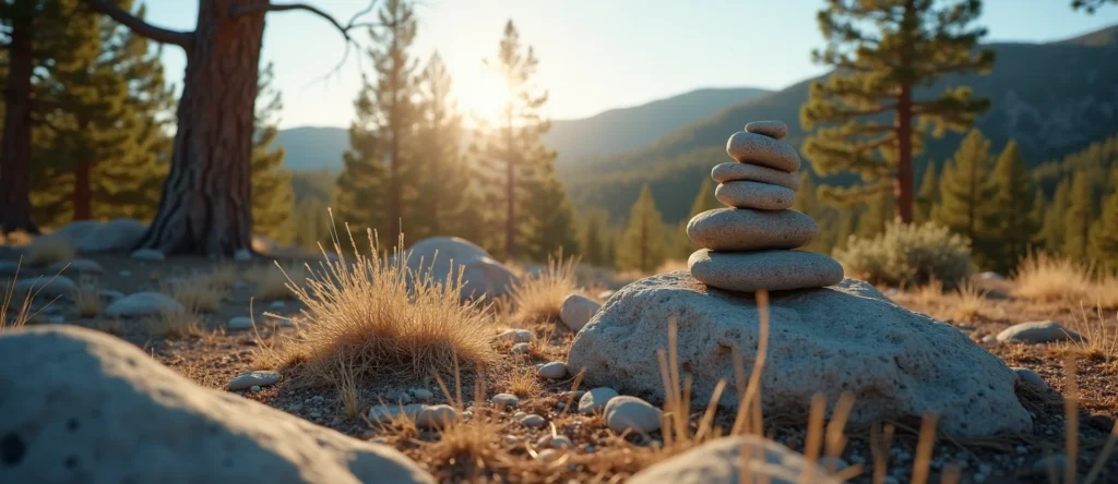 Symbolizing Stability/Peak: A local Mountain Mahogany ancient rock cairn. - AI Generated