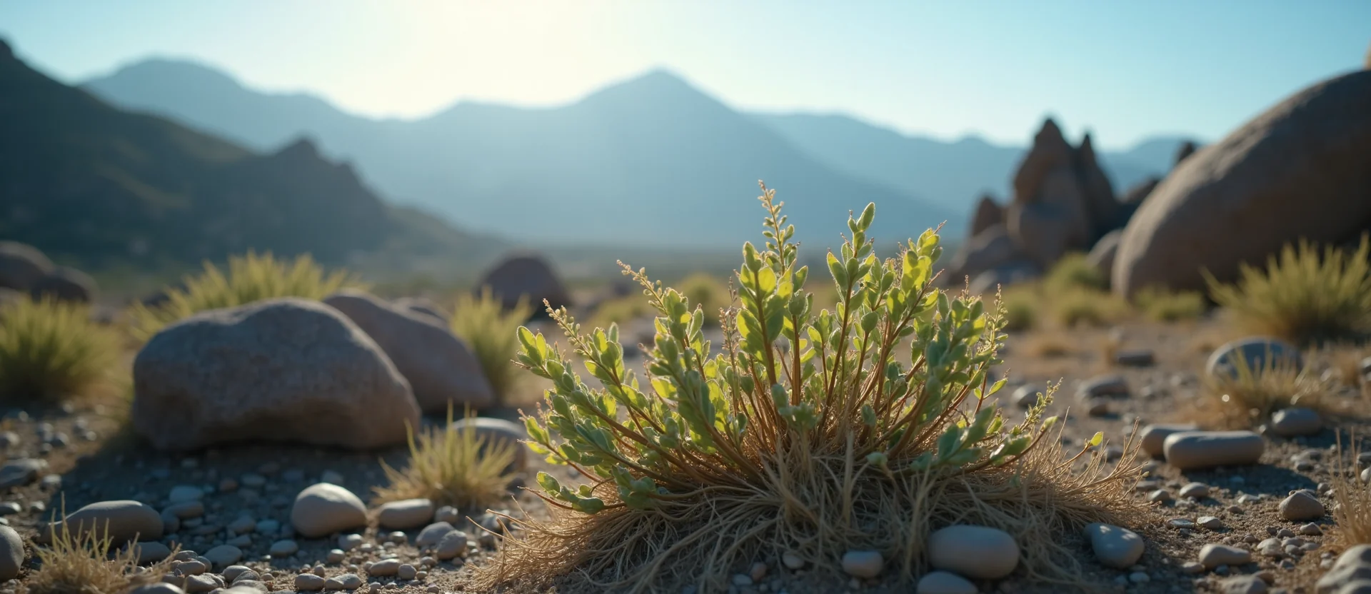 Symbolizing Flow/Cleansing: A local Desert Peach raindrops on desert leaves. - AI Generated