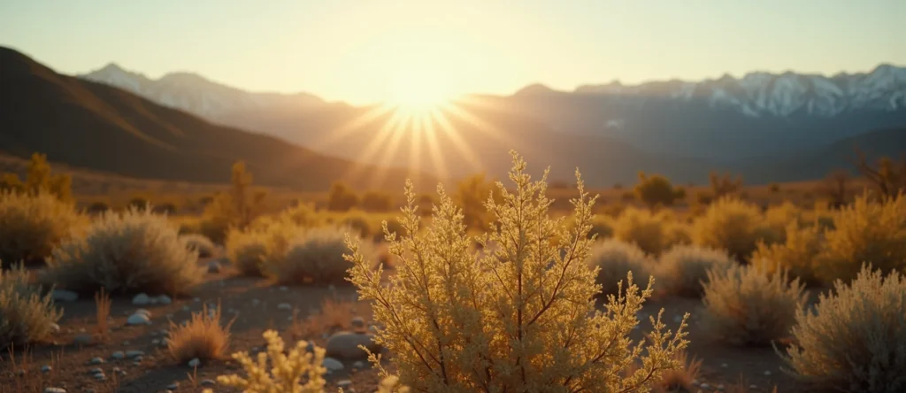 Symbolizing Identity/Local: A local Rabbitbrush Sierra Nevada skyline. - AI Generated