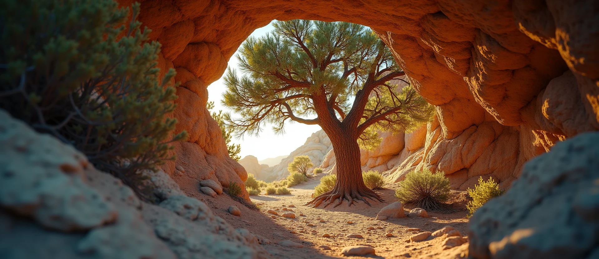 Symbolizing Growth/Resilience: A local Sierra Juniper tree growing out of a rock cleft. - AI Generated
