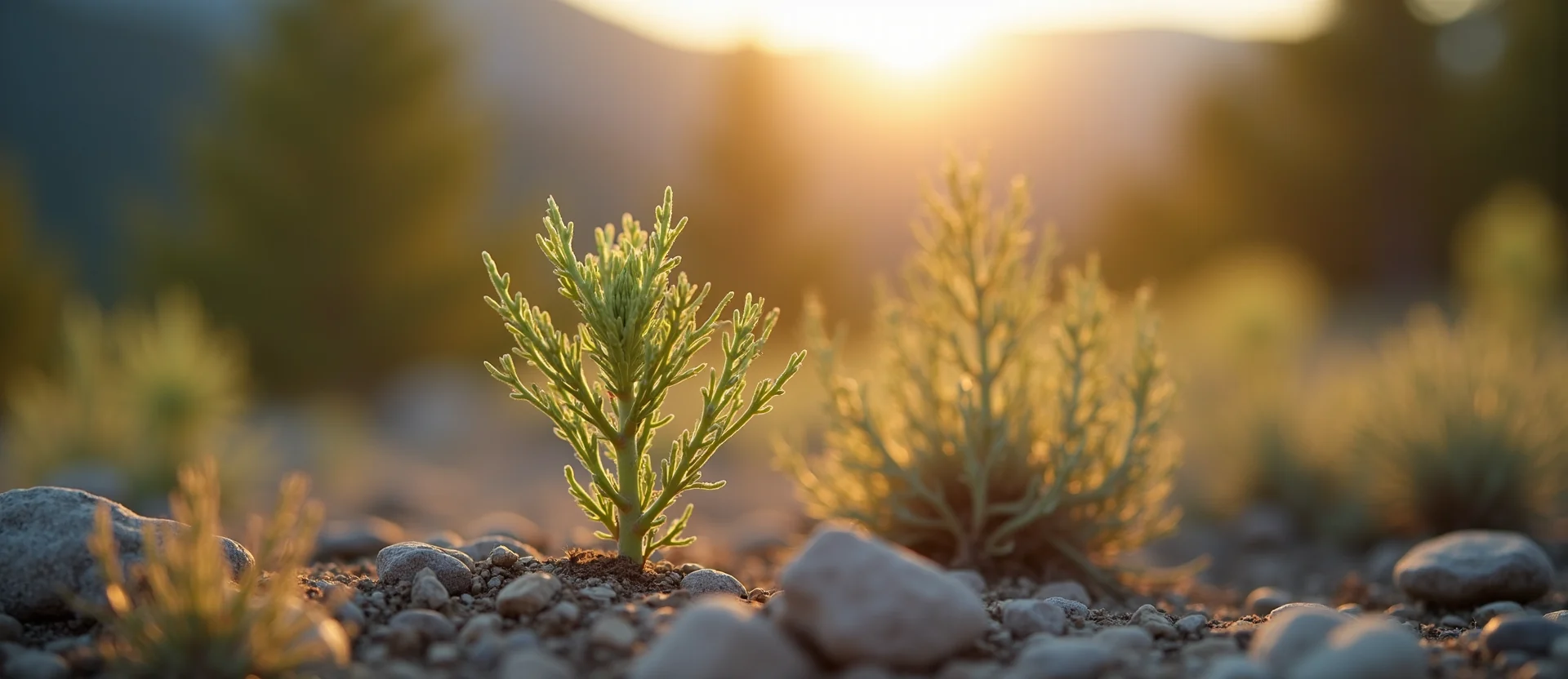 Symbolizing Seed/New Beginning: A local Mountain Mahogany sprouting sagebrush seedling. - AI Generated