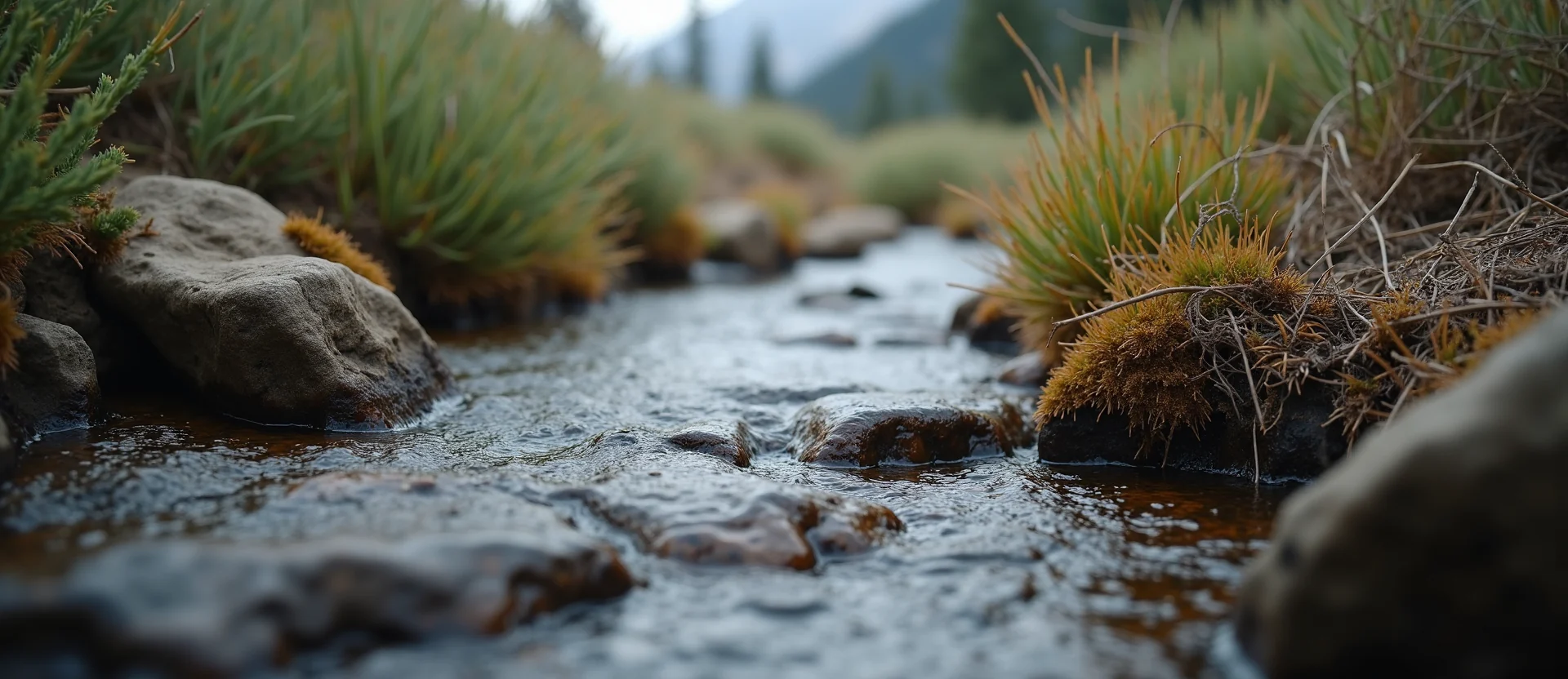 Symbolizing Flow/Cleansing: A local Mountain Mahogany babbling mountain creek. - AI Generated