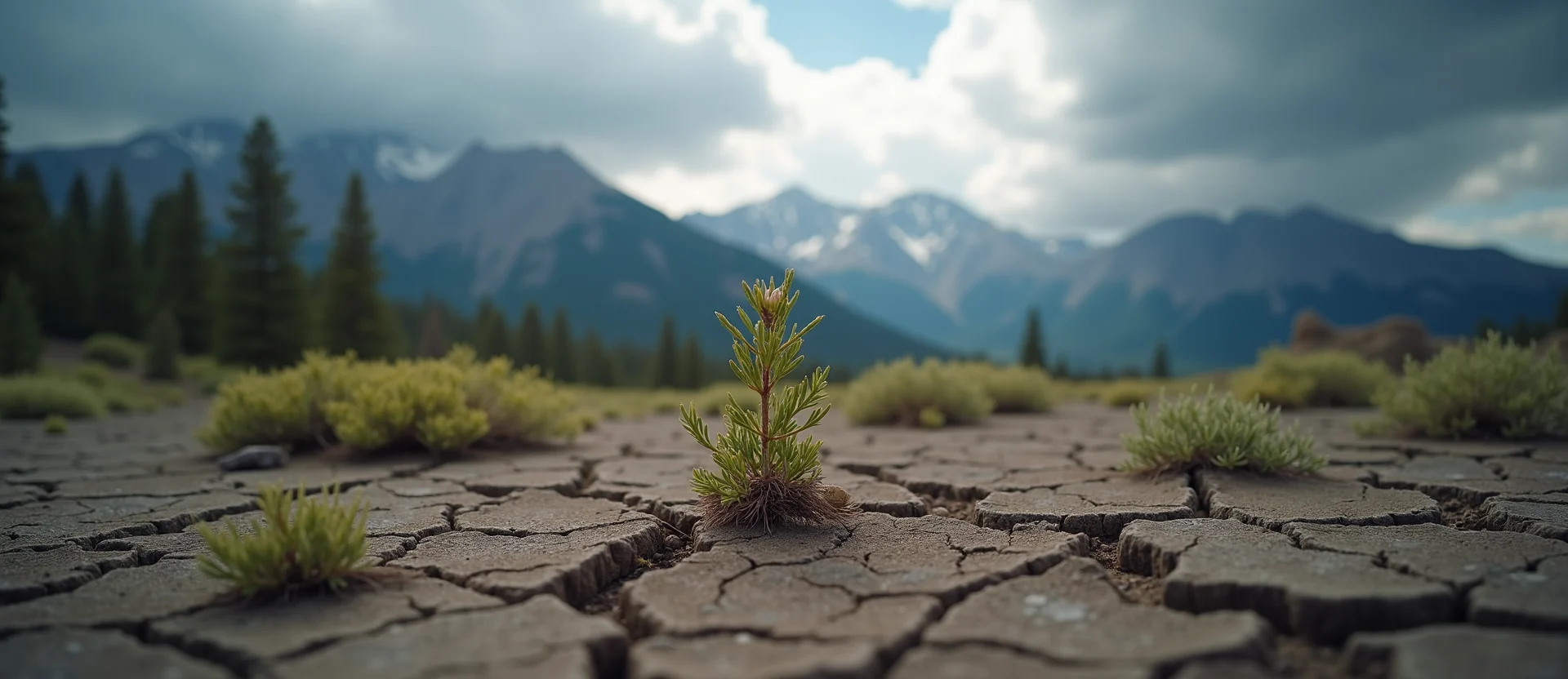 Symbolizing Seed/New Beginning: A local Indian Paintbrush shoot emerging from cracked soil. - AI Generated