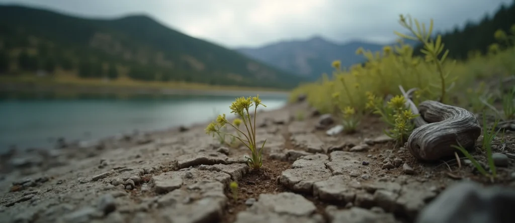 Symbolizing Seed/New Beginning: A local Quaking Aspen shoot emerging from cracked soil. - AI Generated