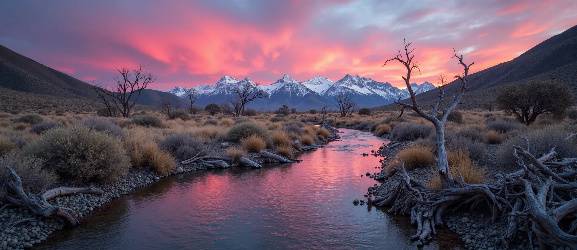 Symbolizing Flow/Cleansing: A local Rabbitbrush clear cold snowmelt stream. - AI Generated