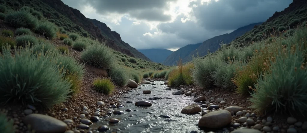 Symbolizing Flow/Cleansing: A local Sagebrush (Artemisia tridentata) hidden small waterfall. - AI Generated
