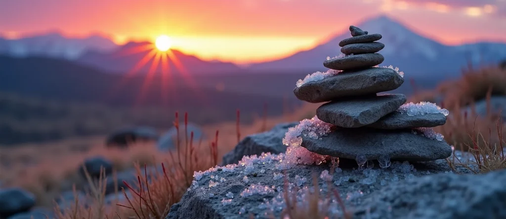 Symbolizing Stability/Peak: A local Bitterbrush ancient rock cairn. - AI Generated