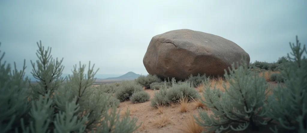 Symbolizing Stability/Peak: A local Desert Peach unshakable boulder. - AI Generated
