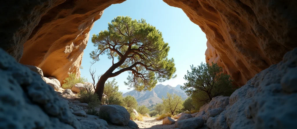 Symbolizing Growth/Resilience: A local Manzanita tree growing out of a rock cleft. - AI Generated