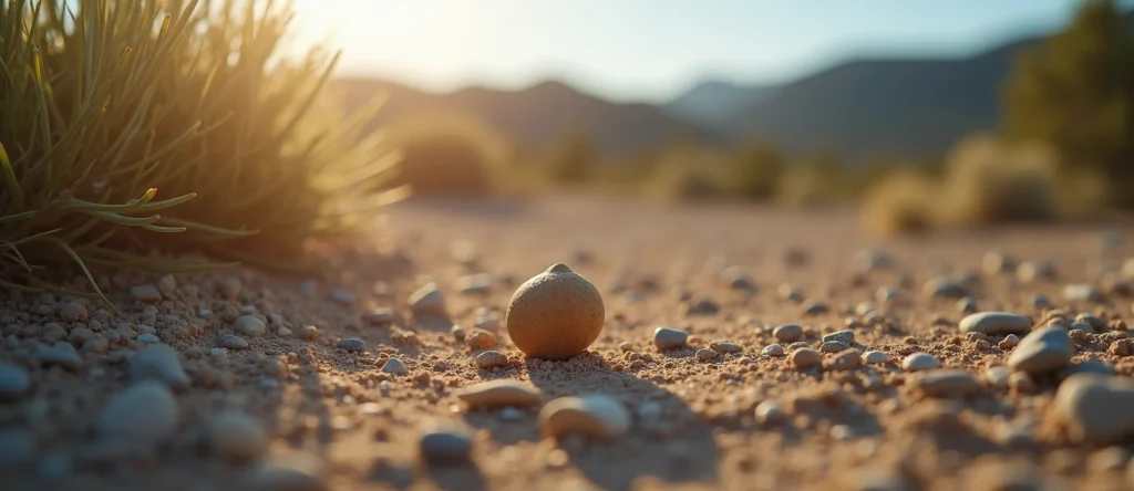 Symbolizing Seed/New Beginning: A local Rabbitbrush single pine seed on dry earth. - AI Generated
