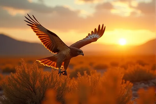 A Red-Tailed Hawk soaring over golden Rabbitbrush in Reno during golden hour, symbolizing a reclaimed perspective and the recovery journey.