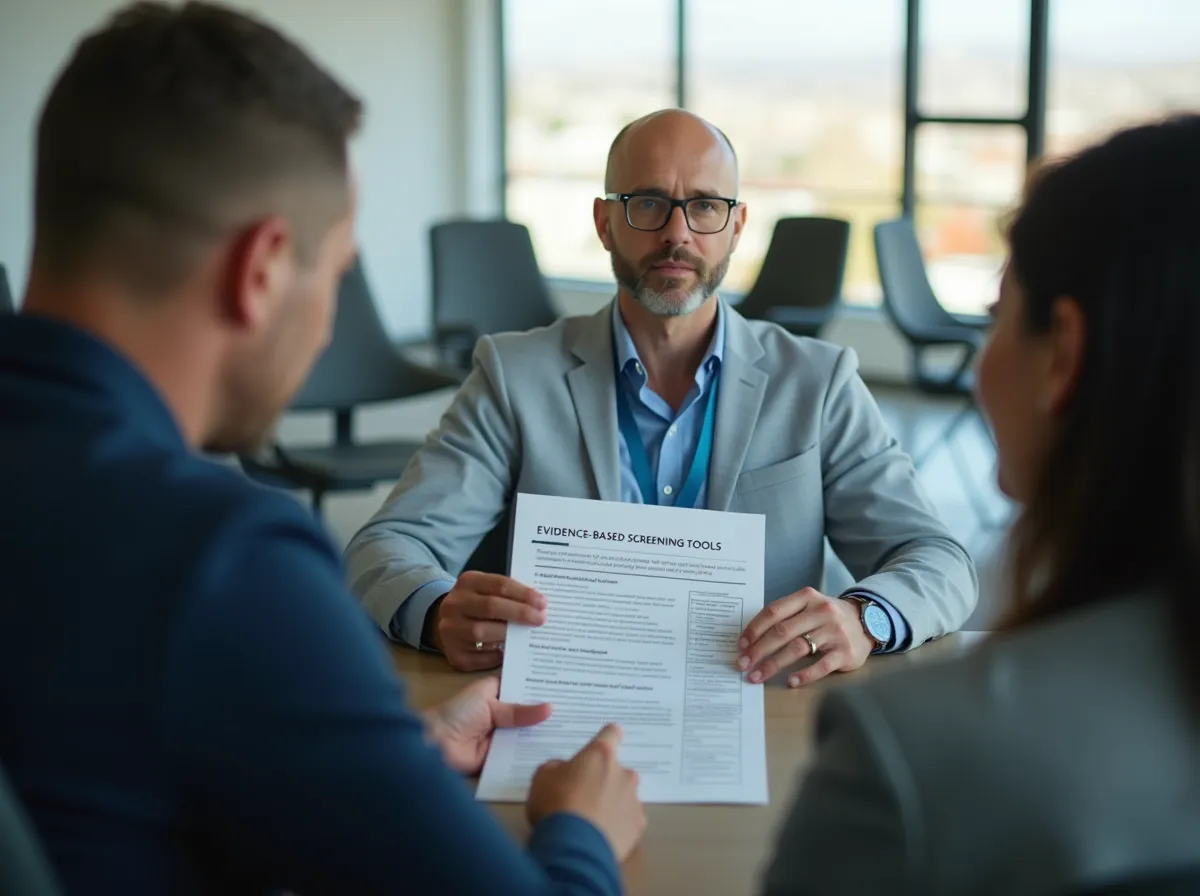 A licensed CADC professional performing a structured drug assessment and evaluation in a Reno office, utilizing evidence-based screening tools and DSM-5-TR diagnostic indicators for a confidential clinical intake.