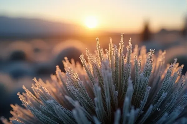 Extreme macro shot of frosted Nevada sagebrush, representing the delicate and private first steps of reclaiming freedom in a life of recovery.
