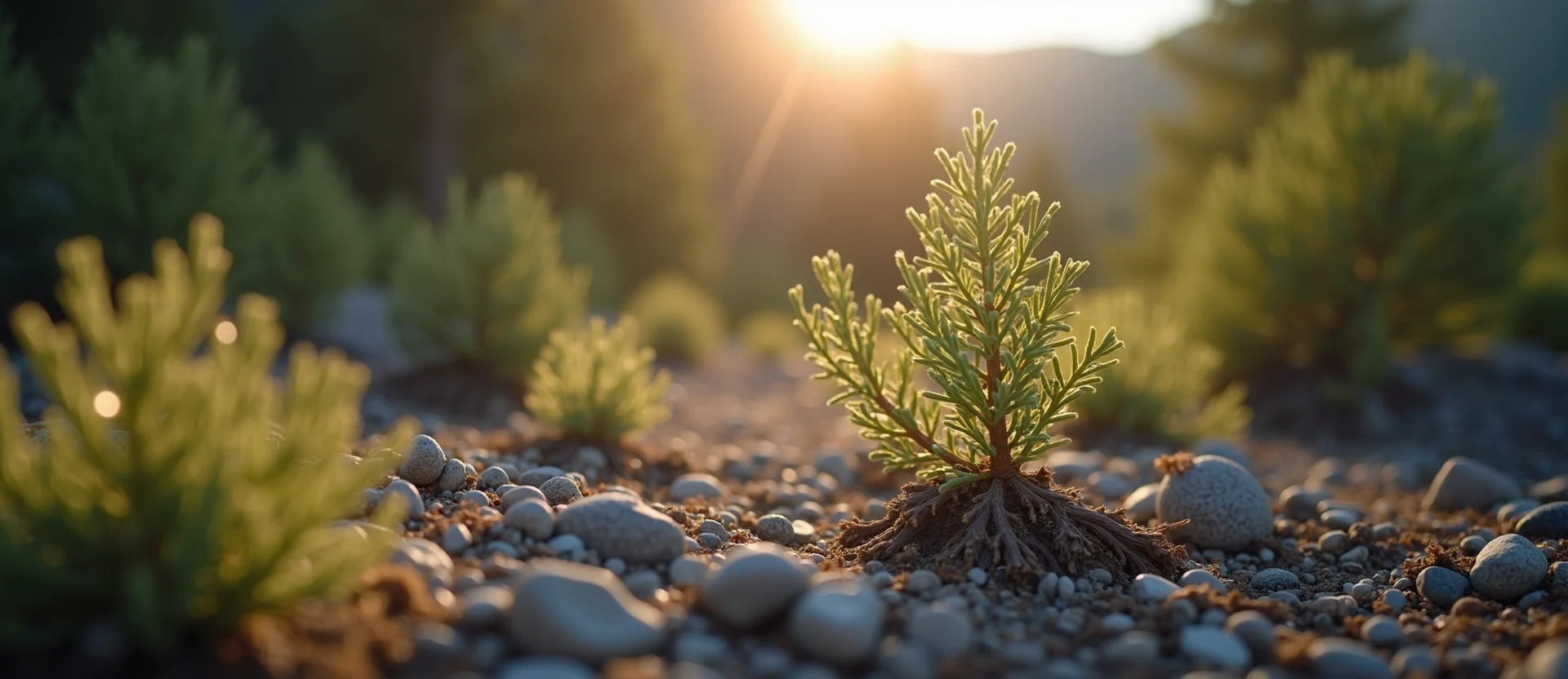 Symbolizing Seed/New Beginning: A local Sierra Juniper sprouting sagebrush seedling. - AI Generated
