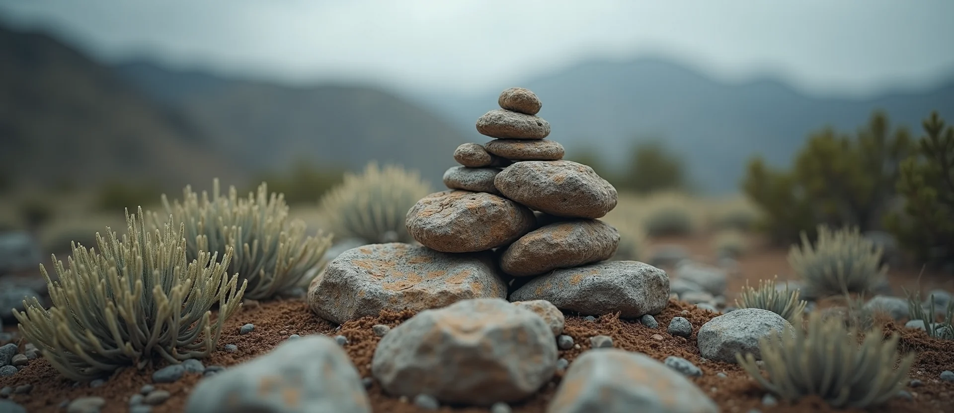 Symbolizing Stability/Peak: A local Sierra Juniper ancient rock cairn. - AI Generated