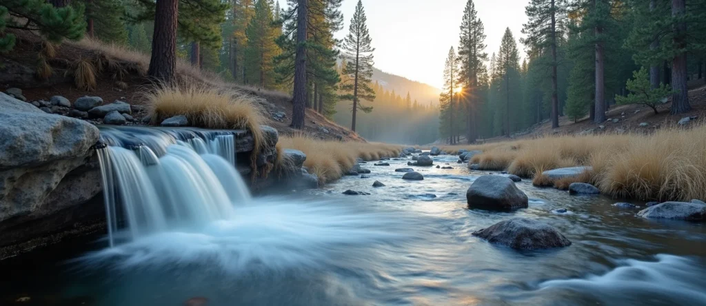 Symbolizing Flow/Cleansing: A local Mountain Mahogany hidden small waterfall. - AI Generated