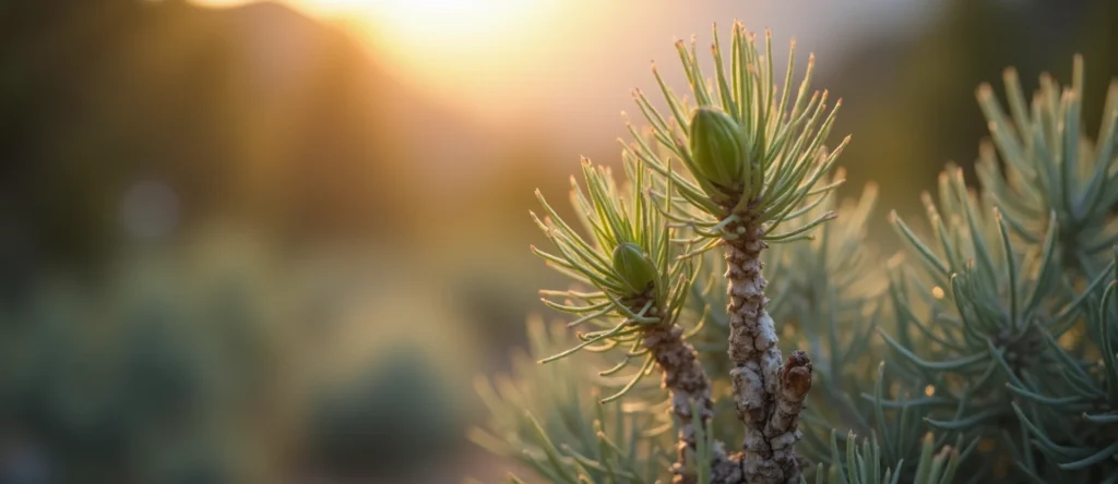 Symbolizing Seed/New Beginning: A local Sagebrush (Artemisia tridentata) new green bud on a branch. - AI Generated