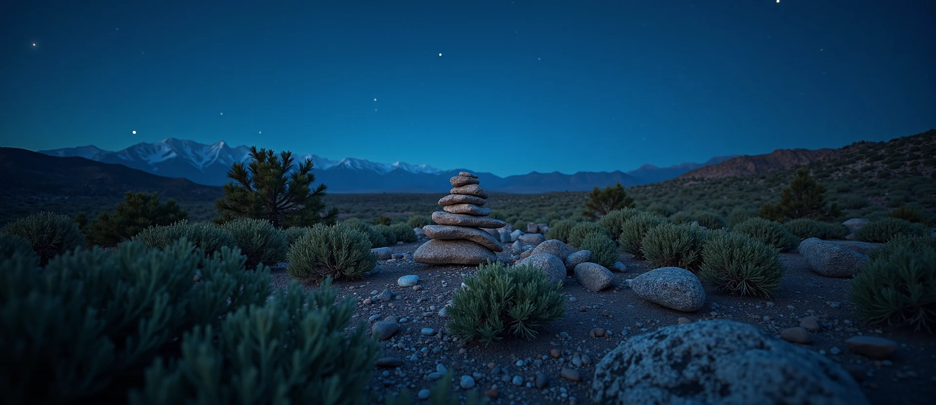 Symbolizing Stability/Peak: A local Desert Peach ancient rock cairn. - AI Generated
