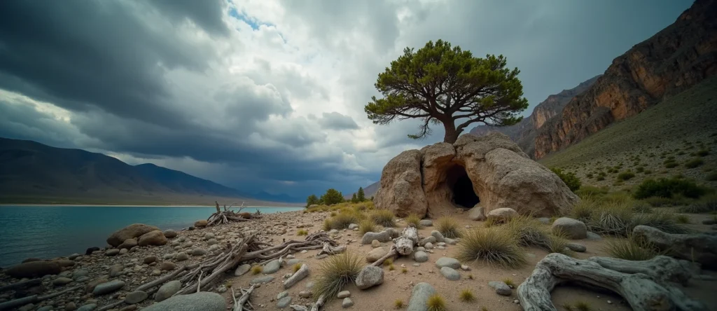 Symbolizing Growth/Resilience: A local Rabbitbrush tree growing out of a rock cleft. - AI Generated