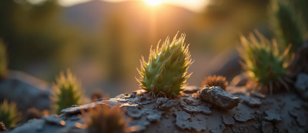 Symbolizing Seed/New Beginning: A local Ponderosa Pine new green bud on a branch. - AI Generated
