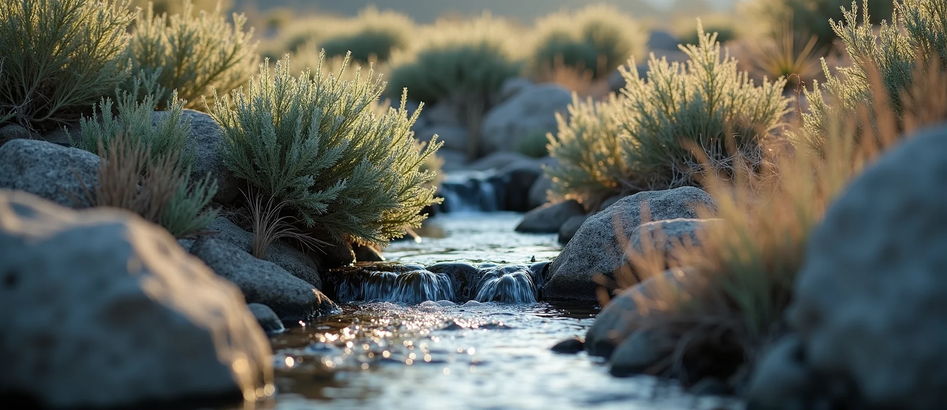 Symbolizing Flow/Cleansing: A local Sagebrush (Artemisia tridentata) hidden small waterfall. - AI Generated
