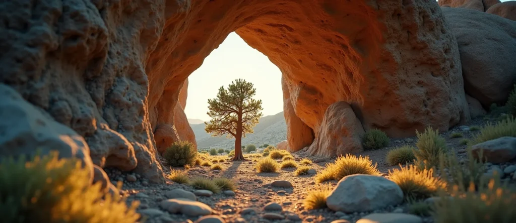 Symbolizing Growth/Resilience: A local Rabbitbrush tree growing out of a rock cleft. - AI Generated