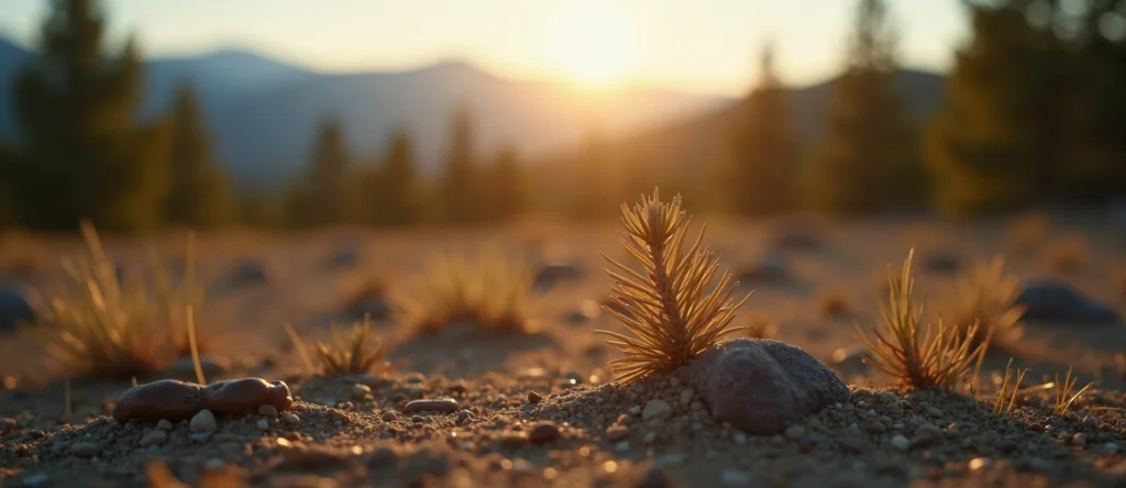 Symbolizing Seed/New Beginning: A local Quaking Aspen single pine seed on dry earth. - AI Generated