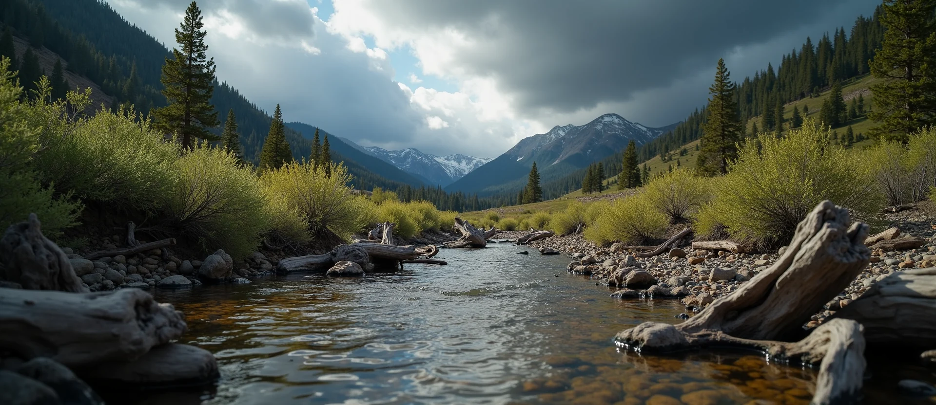 Symbolizing Flow/Cleansing: A local Rabbitbrush clear cold snowmelt stream. - AI Generated
